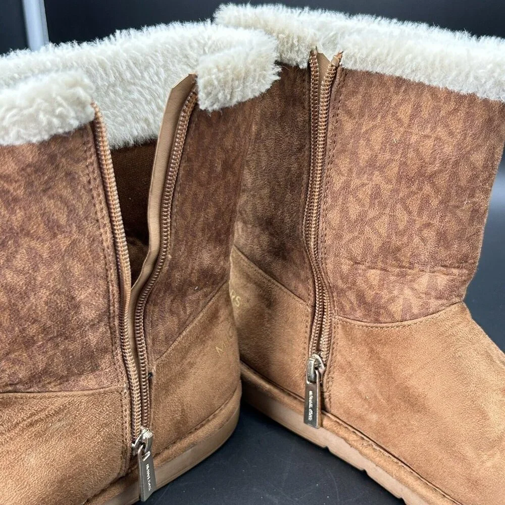 Michael Kors Boots Girls Size 4 Brown Faux Suede & Fur Ankle Zipper MK